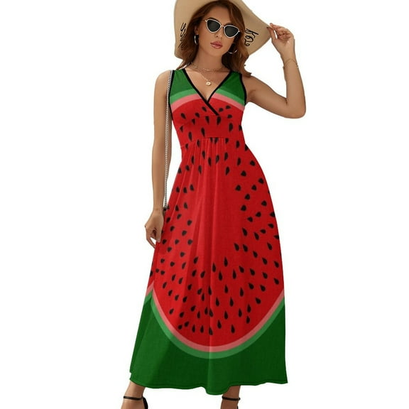 Watermelon Red And Bright Womens Night Club Maxi Dress V Neck Sleeveless Bohemia Long Dresses