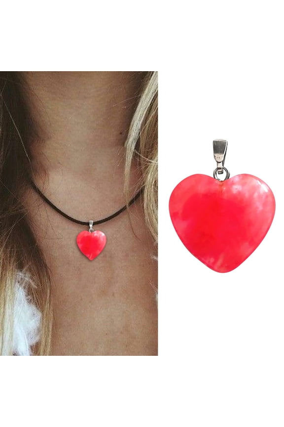 Watermelon Red - Heart-Shaped Pendant Crystal Stone Heart-Shaped Pendant Women'S Necklace Heart-Shaped Pendant Accessories - Peach Necklace Natural Rough Stone Love Pendant