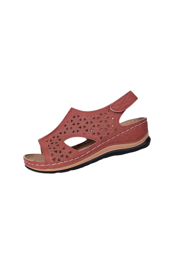 Watermelon Red Womens Beach Wedge Sandals Round Toe Soft Sole Casual Slides for Outdoor Indoor Summer Wear Pu Size 8.5