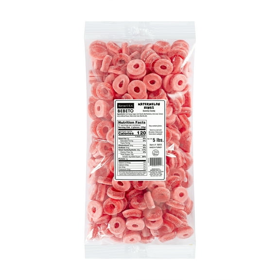 Kervan Candy Bebeto Watermelon Rings - Fruity, Soft, Sweet & Sour Gummy Candy Bulk for Kids, Gift Snacks and Parties - Watermelon Ring Gummies Big Party Size Bag (5 lbs)