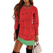 knee length dresses for ladies Watermelon Print Summer Dress