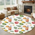 thumbnail image 1 of Watermelon Round Rug 5ft Washable Circle Kitchen Rugs Non Slip Summer Tropical Palm Leaf Lemon Floral Large Area Rug Indoor Floor Carpet for Bedroom Living Room Home Office Dining Room Nursery, 1 of 8