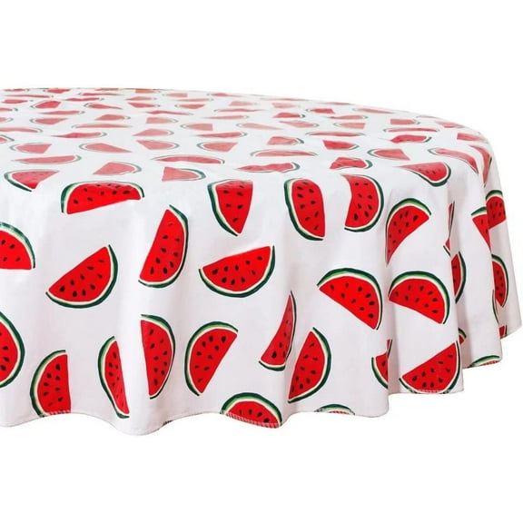Watermelon Round Tablecloth - 60 Inch Waterproof Spring and Summer Table Cloth Vinyl Wipe Clean Table Cover for Dining Table, Birthday Dinner, Kitchen, Themed Party Table Decor