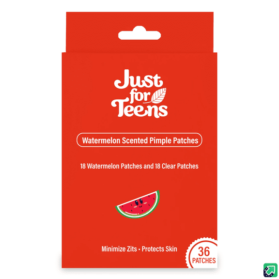 Just for Teens Hydrocolloid Pimple Patches for All Skin Types, 18 Clear & 18 Watermelon Scent