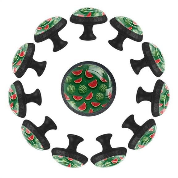 Watermelon Seamless Pattern 35MM Round Glass Cabinet Knobs, Kitchen Knobs for Drawer Dresser Cupboard Wardrobe Modern Pulls Handles Hardware, Set of 12