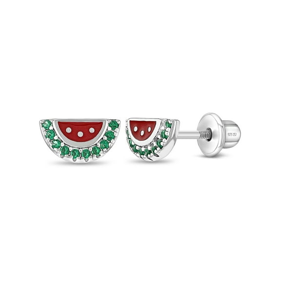 Watermelon Season Toddler / Kids Earrings Screw Back Enamel - Sterling Silver