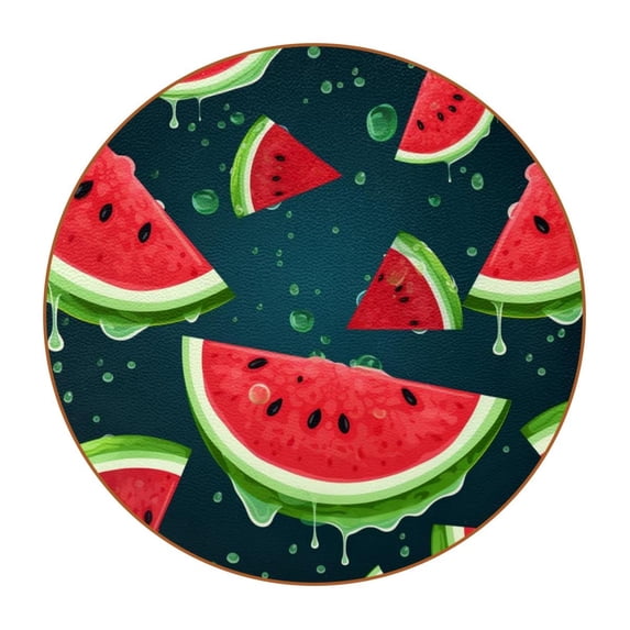 Watermelon Set of 6 Round Microfiber Leather Coasters, 11x11 cm/4.3x4.3 in, Stylish Drink Coasters for Home and Office, and Easy to Clean