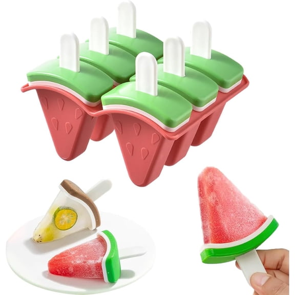 Watermelon Shape Popsicle Molds, Ice Pop Plastic Molds 6 Cavities, Ice Cream Pop Mold, Plastic Popsicles Molds, DIY Ice Pop Molds With Sticks