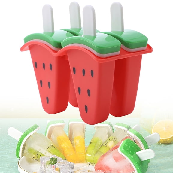Watermelon Shape Reusable Ice Mold Set of 4, DIY Ice Cube Maker for Yogurt, Juice and Fruit Ice Treats, Silicone Popsicle and Ice Mold for Freezer Summer Drinks