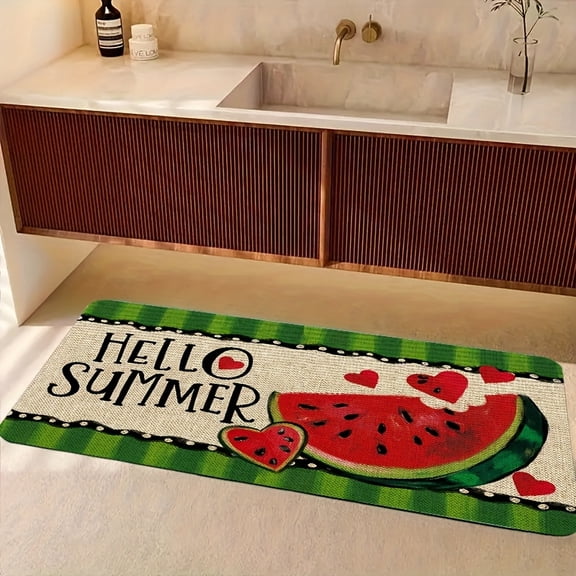 Watermelon Slice Carpet - Non-Slip Summer Mat Suitable for Indoor/Outdoor Use, Quick-Dry Kitchen & Bathroom with Realistic Fruit (Red & Green Watermelon Slices)