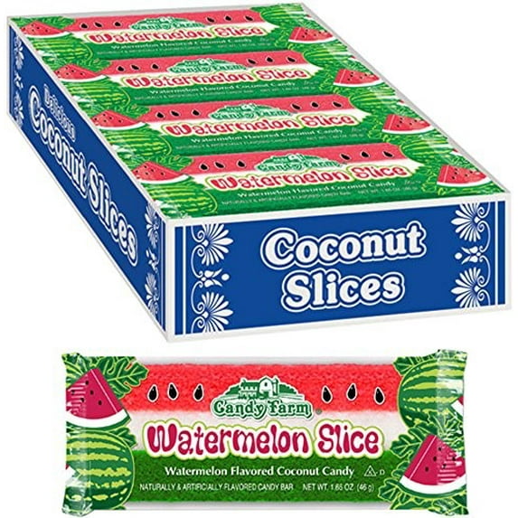 Watermelon Slice Coconut Candy Bars (Watermelon flavored coconut bars) 1.65oz, 24 Count