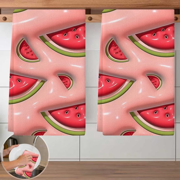 Watermelon Slice Pattern Dish Cloth Set - 2 PCS Reusable Cleaning Cloths, 40x60cm, Absorbent & Durable Kitchen Towels for Washing Dishes, Wiping Surfaces, Household Cleaning