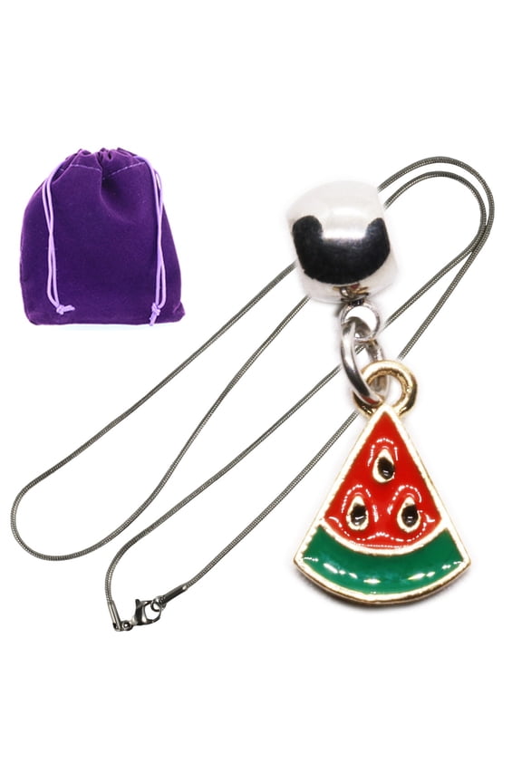 Watermelon Slice Pendant Necklace with Gift Pouch, Fresh Fruit Enamel Charm Jewelry, Fresh Food Inspired Accessory, Cute One in a Melon Party Decorations Gift Idea