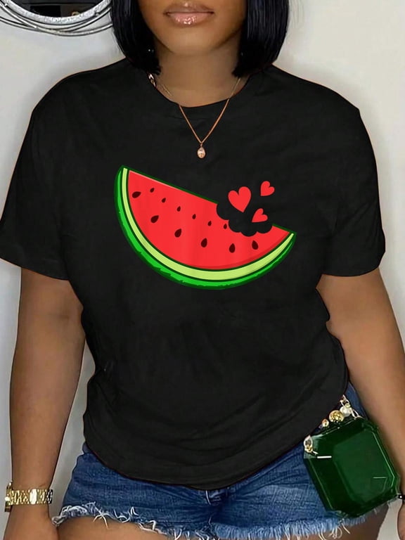 Watermelon Slice Tropical Summer Fruit Melon Beach Matching T-Shirt Graphic Tee summer Tops For Women Round Neck Fashion Cotton shirts