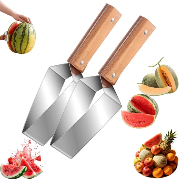 Watermelon Slicer,2026 New Triangle Watermelon Cutter,Stainless Steel Watermelon Slicer with Wooden Handle for A Wide Variety Watermelon, Cantaloupe, Honeydew, Apples, and More