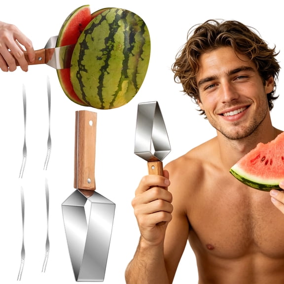 Watermelon Slicer Cutter Stainless Steel Cubing Knife Slicing Tool, Multi-Functional Fruit Divider Gadget and Cool Fun Magic Melon Cube Maker Suitable for Kitchen,As Show