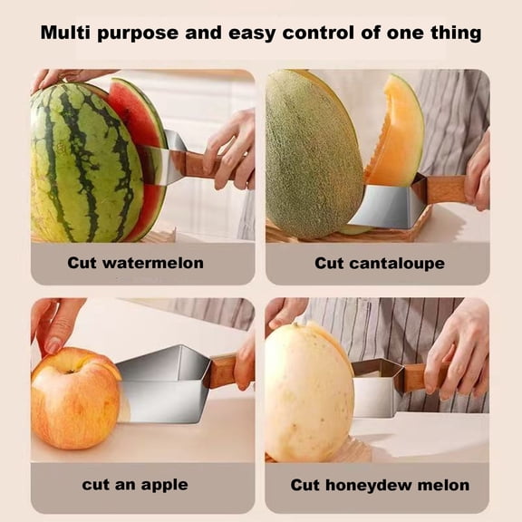 Watermelon Slicer Cutter Stainless Steel, Wooden Handle Melon Knife, Kitchen Gadgets for Summer Fruit Cutting