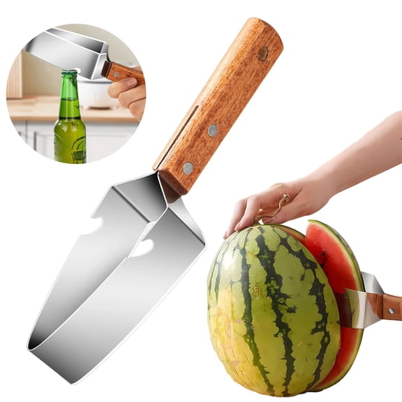 Watermelon Slicer Stainless Steel Fruit Cutter Cube Cutter Melon Slicer Fruit Divider Kitchen Gadget with Wooden Handle 9.45 in