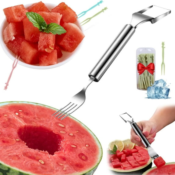 Watermelon Slicer,Watermelon Slicer Fork Cutter,2-in-1 Stainless Steel Fruit Cutter,Dual Head Fruit Forks Slicer Knife,Dual Head Watermelon Fork Slicer Tool(1pc 9*1in)from ANMUYUM