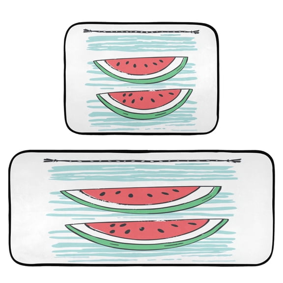 Watermelon Slices 2-Piece Kitchen Carpet Mat Set, Non-Slip Memory Foam, Soft for Kitchen and Living Room Use