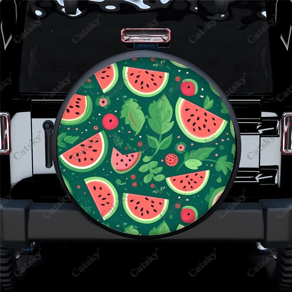 Watermelon Slices And Leaves Polyester Universal Spare Wheel Tire Cover