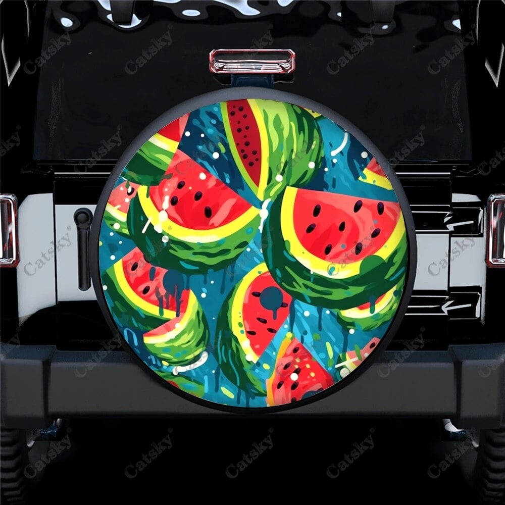 Watermelon Slices And Leaves Polyester Universal Spare Wheel Tire Cover