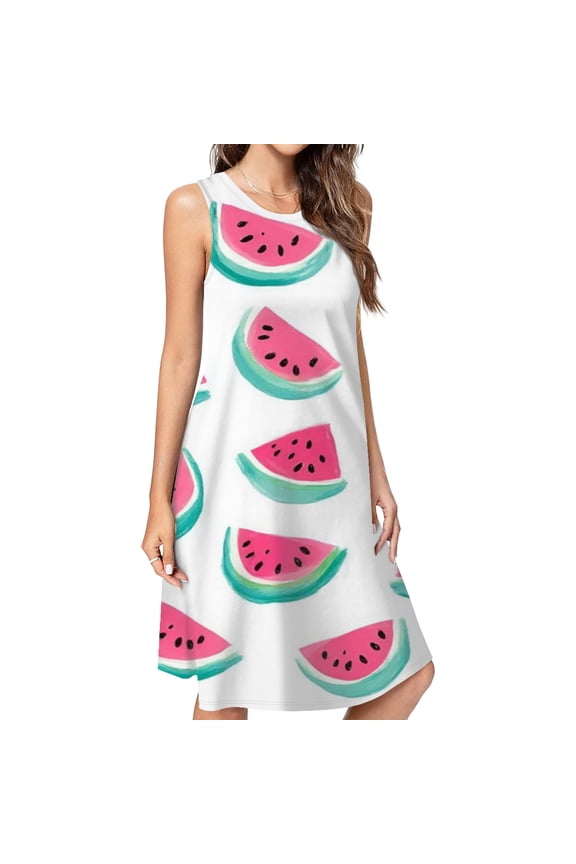 Watermelon Slices Summer Art Print Dress Elegant Party Dresses Evening Dresses Women Dress Sleeveless Dress Ladies Dresses