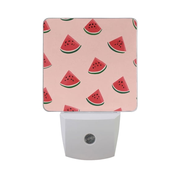 Watermelon Slices on Pink Background LED Night Light Sensor Lamp Plug-in Adjustable Brightness 2 Pack