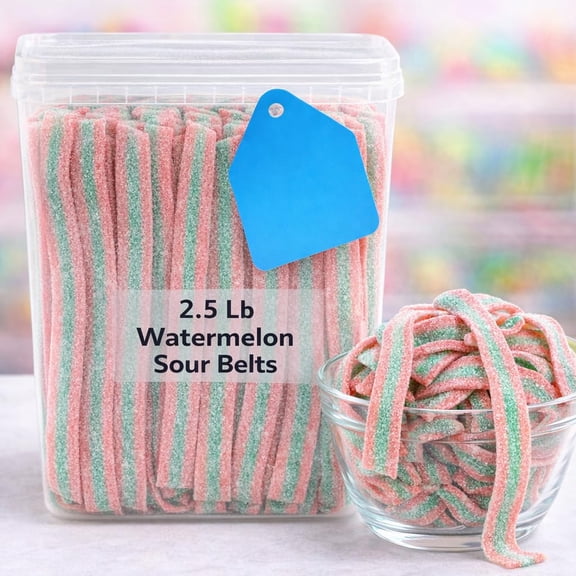 Watermelon Sour Belts Candy  2.5 lb Bulk Tub, Chewy Sour Ribbon Candy for Parties, Candy Jars & School Treats