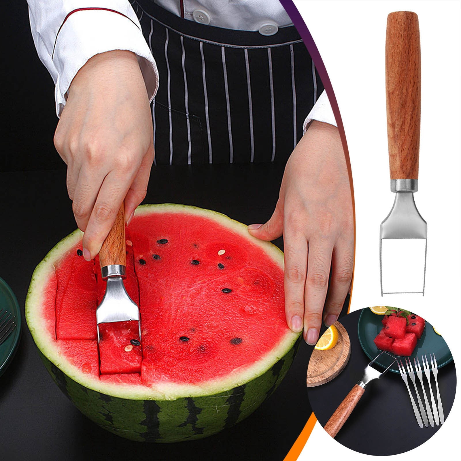 Watermelon Splitter Cutter | Beech Wood Handle Fruit Slicer | Stainless ...
