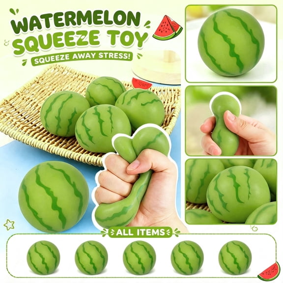 Watermelon Squishy, Watermelon Stress Balls, Fruit Squishies for Stress Relief, Slow Rise Pressure Release Toy Party Favor
