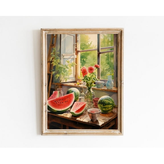 Watermelon Still Life Retro Kitchen Art, Unframed Paper Poster 8x10in