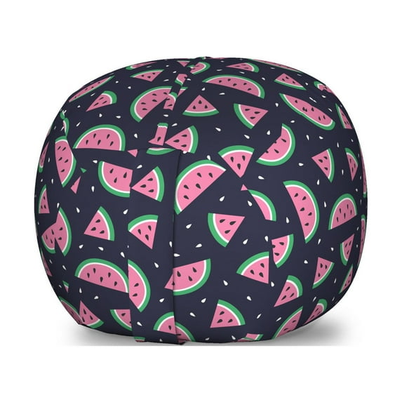 Watermelon Storage Toy Bag Chair, Continuous Summer Fruit as Half Round and Triangular Slices, Stuffed Animal Organizer Washable Bag, Large Size, Dark Blue Grey Multicolor, by Ambesonne