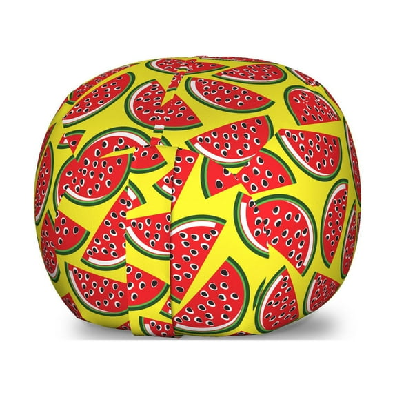 Watermelon Storage Toy Bag Chair, Vibrant Graphic Slices of Tasty Summer Fruit Cartoon Style Juicy Food Pattern, Stuffed Animal Organizer Washable Bag, Large Size, Multicolor, by Ambesonne