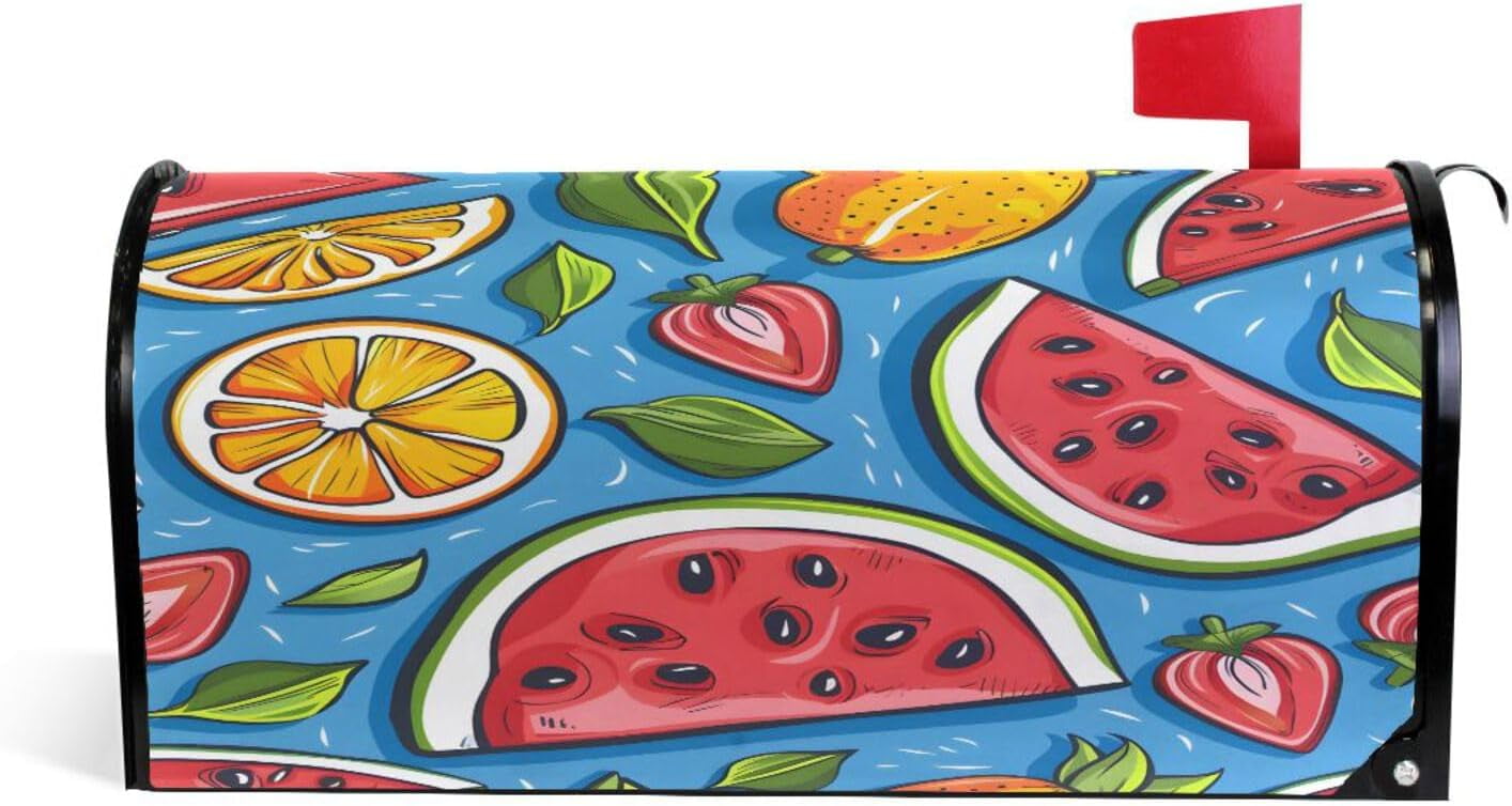 Watermelon Strawberry and Orange Magnetic Mailbox Cover MailWraps Garden Yard Home Decor for Outside Standard Size-18"x 20.8"\u2026