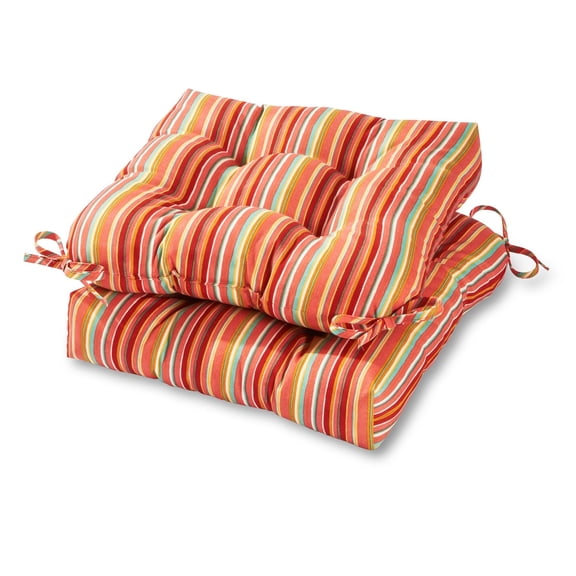 Greendale Home Fashions Tufted Outdoor 20'' x 20'' Seat Cushion, Set of 2, Watermelon Stripe