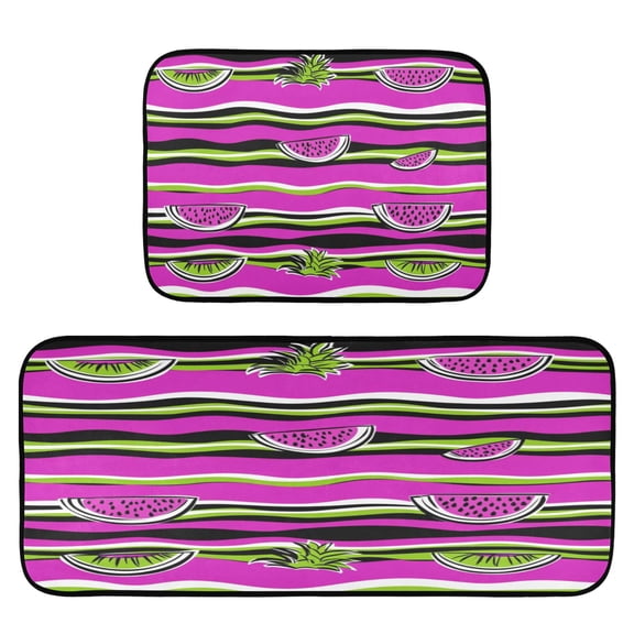 Watermelon Stripes 2-Piece Kitchen Carpet Mat Set, Non-Slip Memory Foam, Soft for Kitchen and Living Room Use