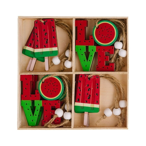 Watermelon-Style Wooden Pendants, 12-Piece Set in 4-Box, Home Wall Decor, Summer Kitchen Decor, Cute Fruit Hanging Ornaments for Room, Living Room, Gifts