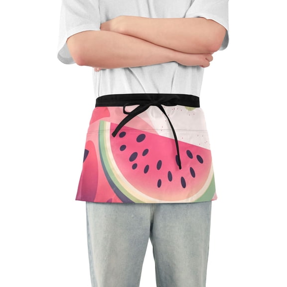 Watermelon Summer Dreamy Background Short Server Apron with 3 Pockets for Unisex Chef Gardening