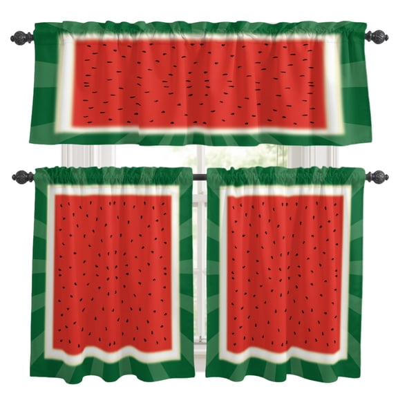 Watermelon Summer Kitchen Curtains Set for Windows, Tropical Fruit Watermelon Curtains Valance and Tier 3 Piece Set Small Drapes 24 Inch Length for Kitchen Bedroom Decor