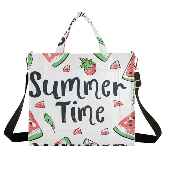 Watermelon Summer Time Corduroy Tote Bag Handbag Large Messenger Bag Shoulder Crossbody Zipper Bag Purse
