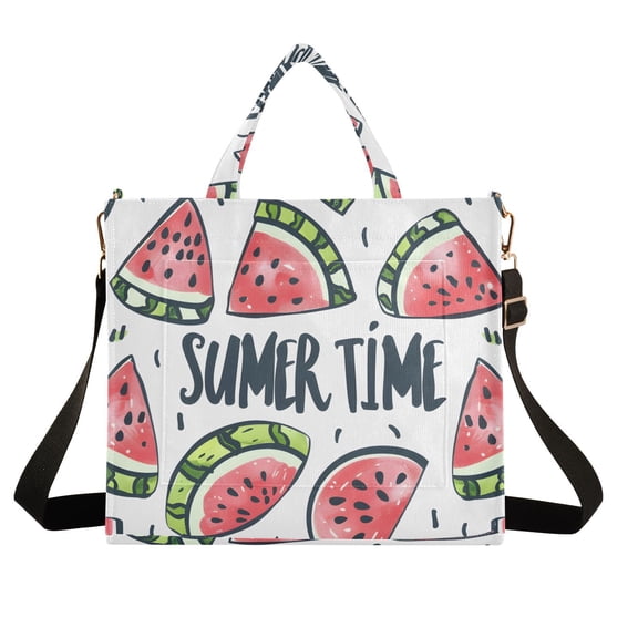 Watermelon Summer Time Corduroy Tote Bag Handbag Large Messenger Bag Shoulder Crossbody Zipper Bag Purse