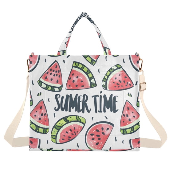 Watermelon Summer Time Corduroy Tote Bag Handbag Large Messenger Bag Shoulder Crossbody Zipper Bag Purse