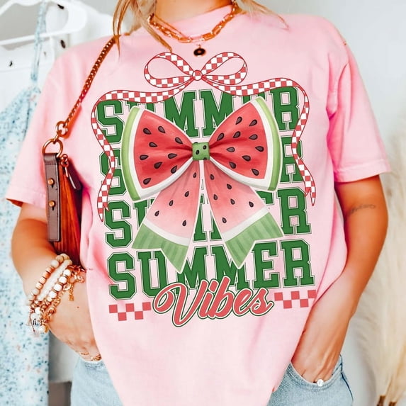 Watermelon Summer Vibes Shirt, Retro Girly Summer Shirt, Hello Summer Shirt, Coquette Bow Summer Shirt, Trendy Summer Design Shirt, Preppy Summer Shirt