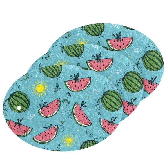Watermelon Sun Pattern Cellulose Cleaning Sponge Set 3 Pack Compressed Kitchen Scrubber for Dishes