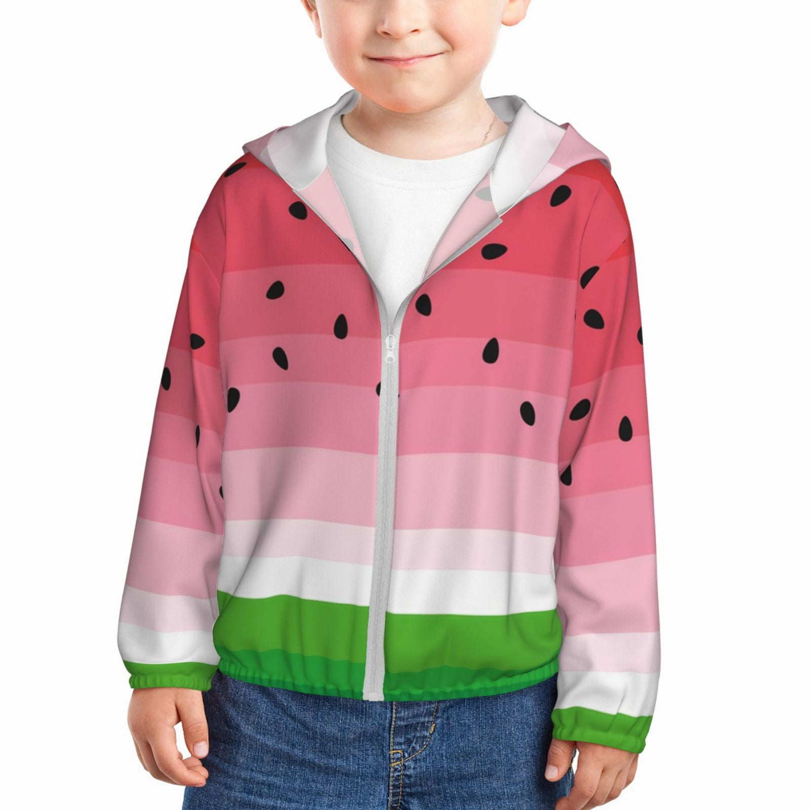 Watermelon Sun Protection Clothing Zip Up Hoodie Lightweight Jacket Dry
