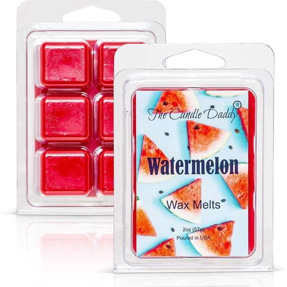 Watermelon - Sweet, Sugary Fruit Scented Melt- Maximum Scent Wax Cubes/Melts- 1 Pack -2 Ounces- 6 Cubes Gift for Women, Men, BFF, Friend, Wife, Mom, Birthday, Sister, Daughter, Long Lasting Wax Tart