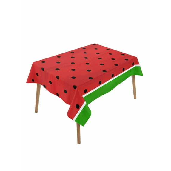 Watermelon Table Cloth, Black Polka Dots Green Summer Fruits Waterproof Tablecloth for Rectangle Tables, Reusable Washable Fabric Table Cover for Restaurant Kitchen Dining Tables 52"x70"
