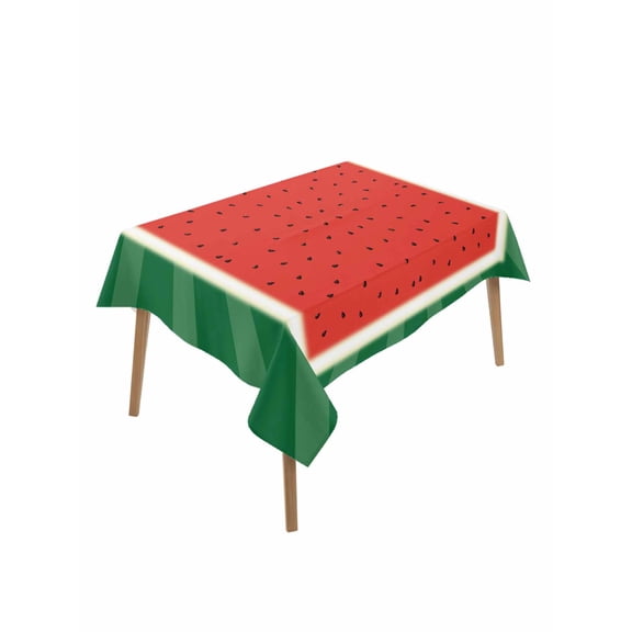 Watermelon Table Cloth, Red Summer Fruits Watercolor Green Striped Waterproof Tablecloth for Rectangle Tables, Reusable Washable Fabric Table Cover for Restaurant Kitchen Dining Tables 52"x70"