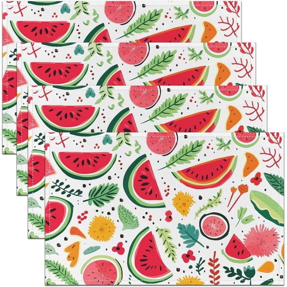 Watermelon Table Mats Placemat 12"x18" Delicious Fruit PrintPlacemats Set of 4 Cool Summer Placemats for Dining Table Indoor Outdoor Kitchen Cartoon Decor Table Place Mats